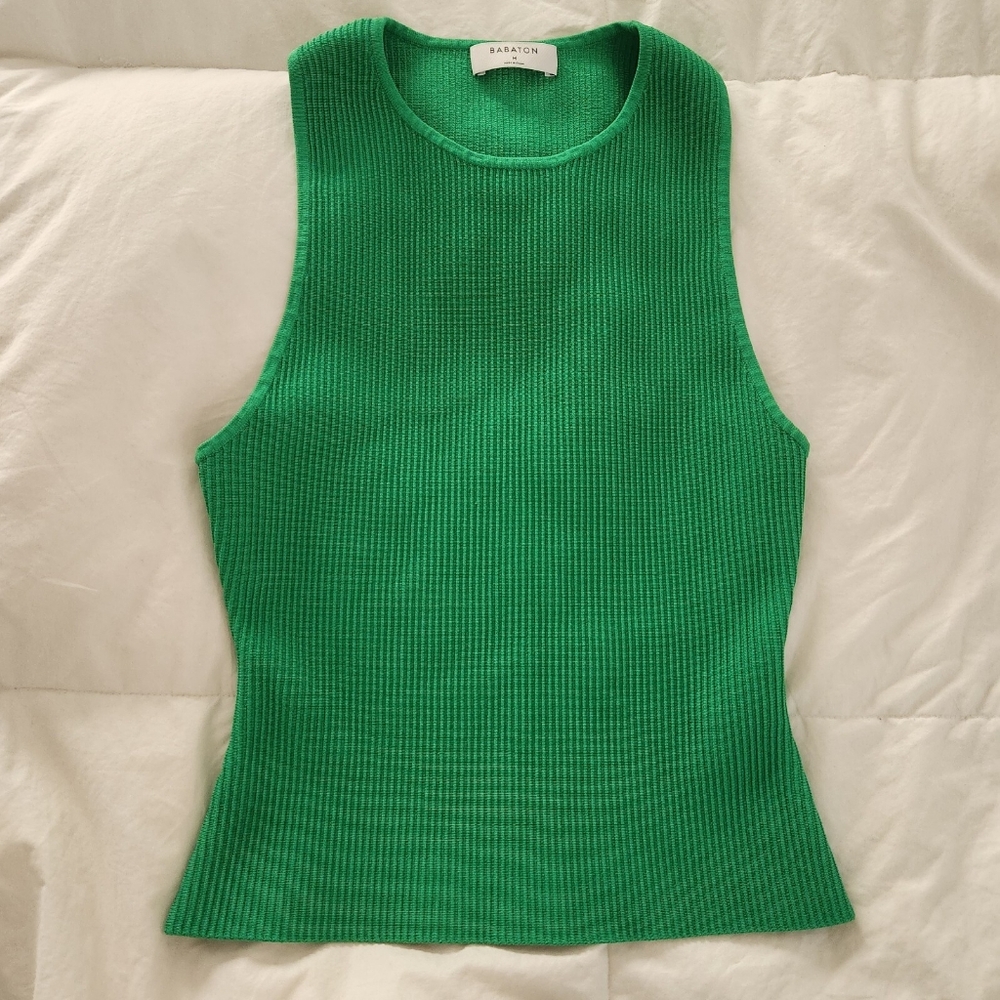 Babaton Kelly Green Ribbed Sleeveless Tank